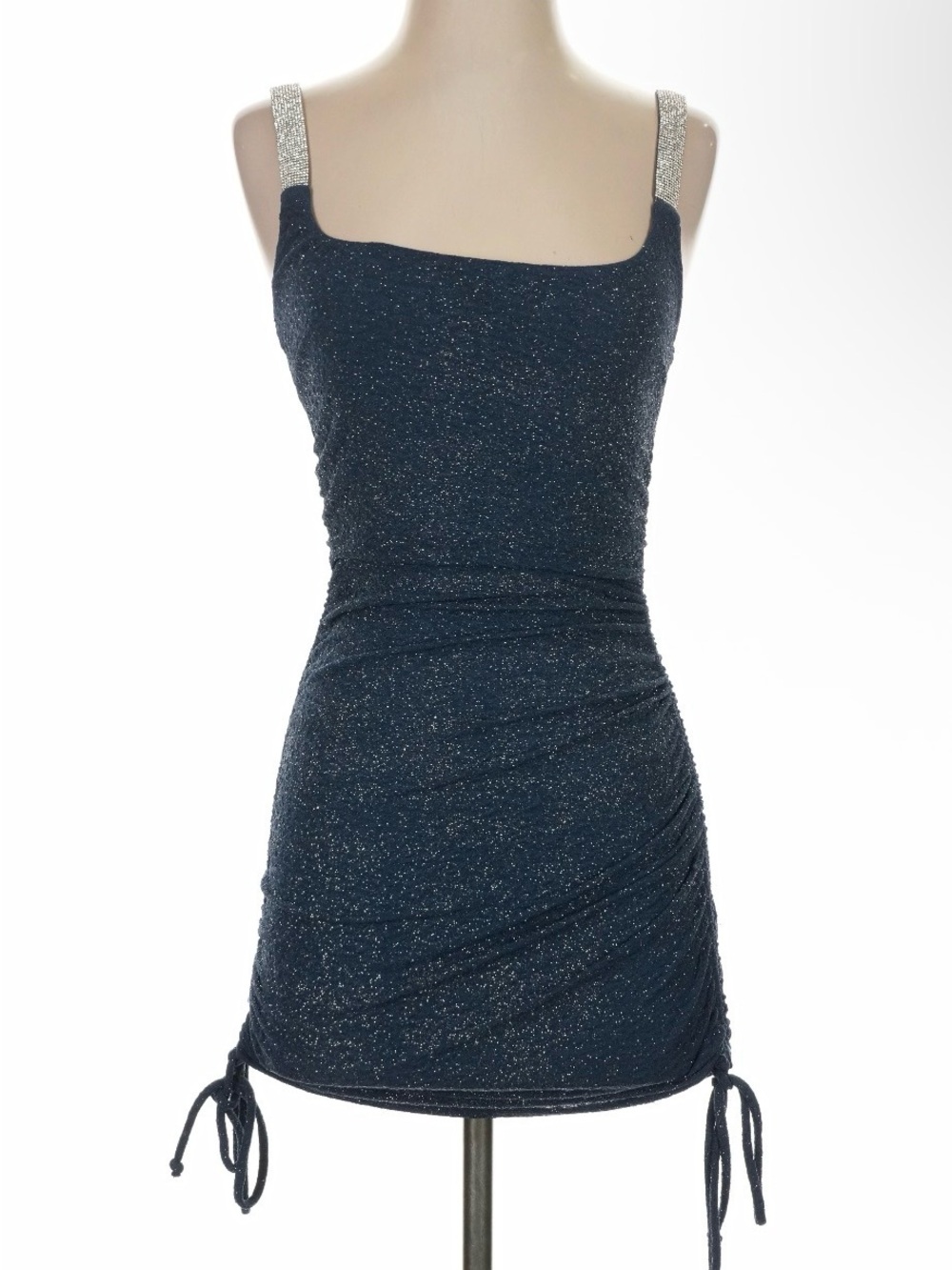 NWOT WINDSOR BLUE SPARKLY RUCHED RHINESTONE STRAP DRESS SMALL